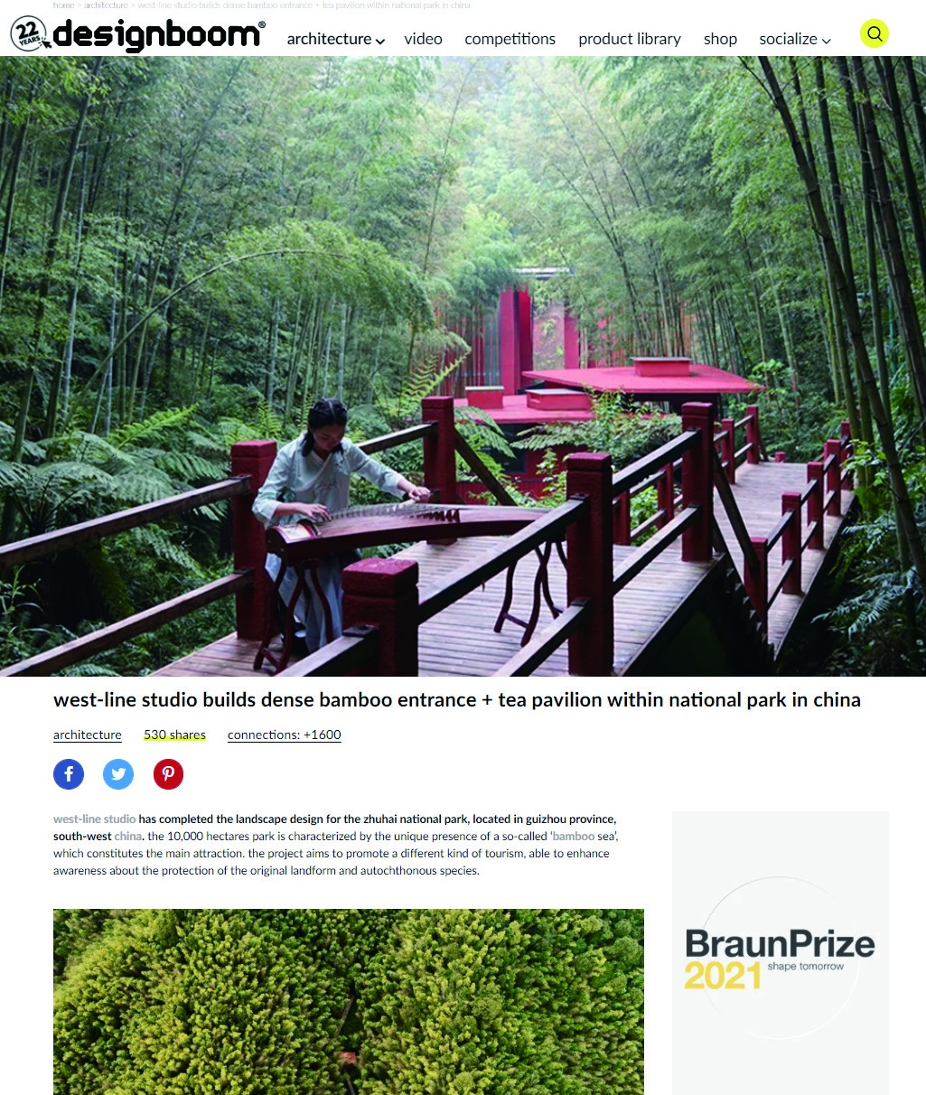 west-line studio builds dense bamboo entrance + tea pavilion within national park in china