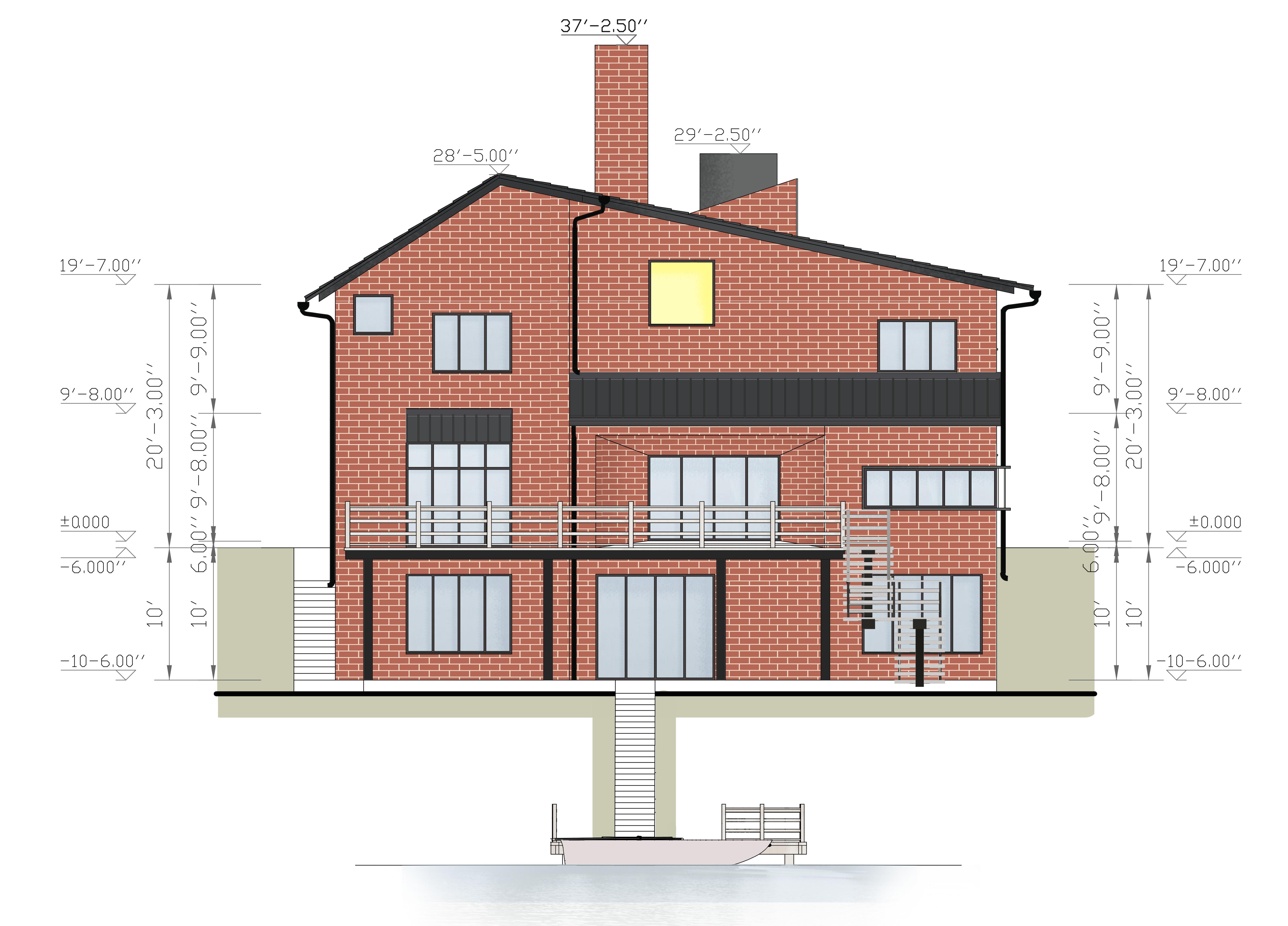 Type A — north elevation, red palette