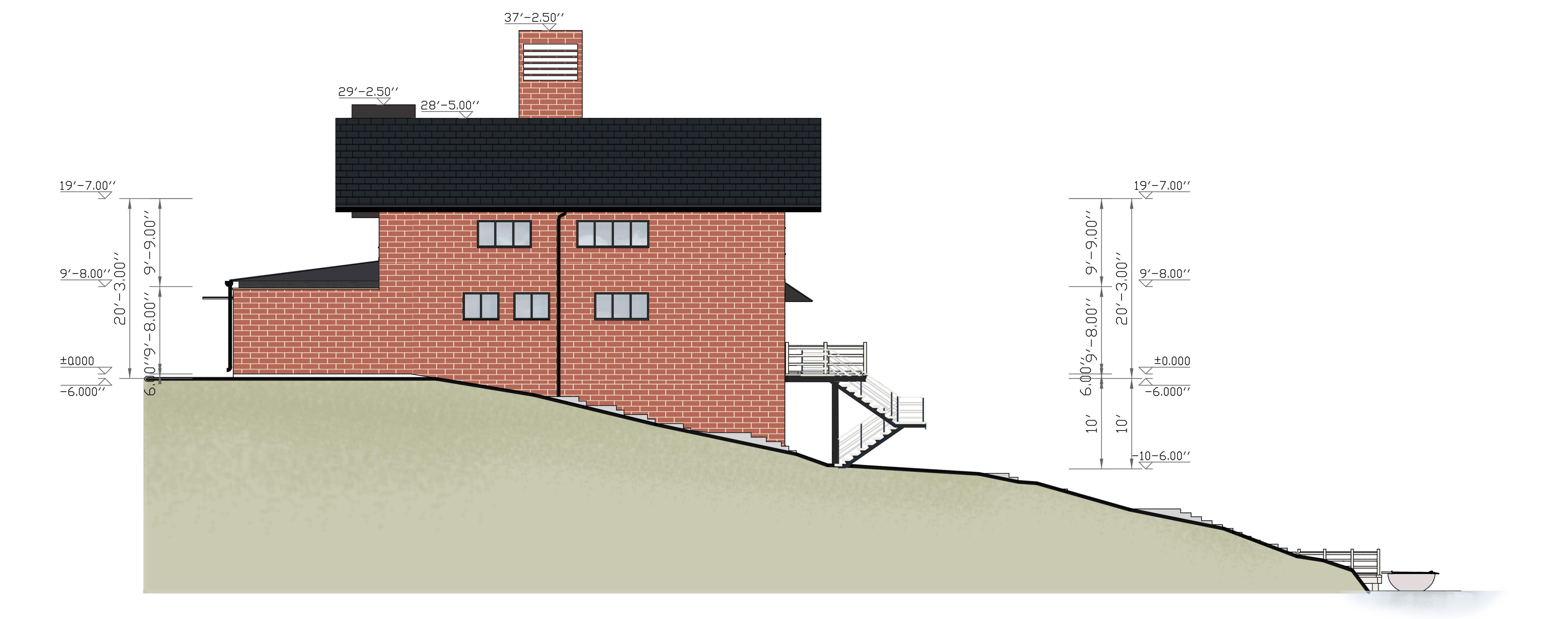 Type A — east elevation, red palette