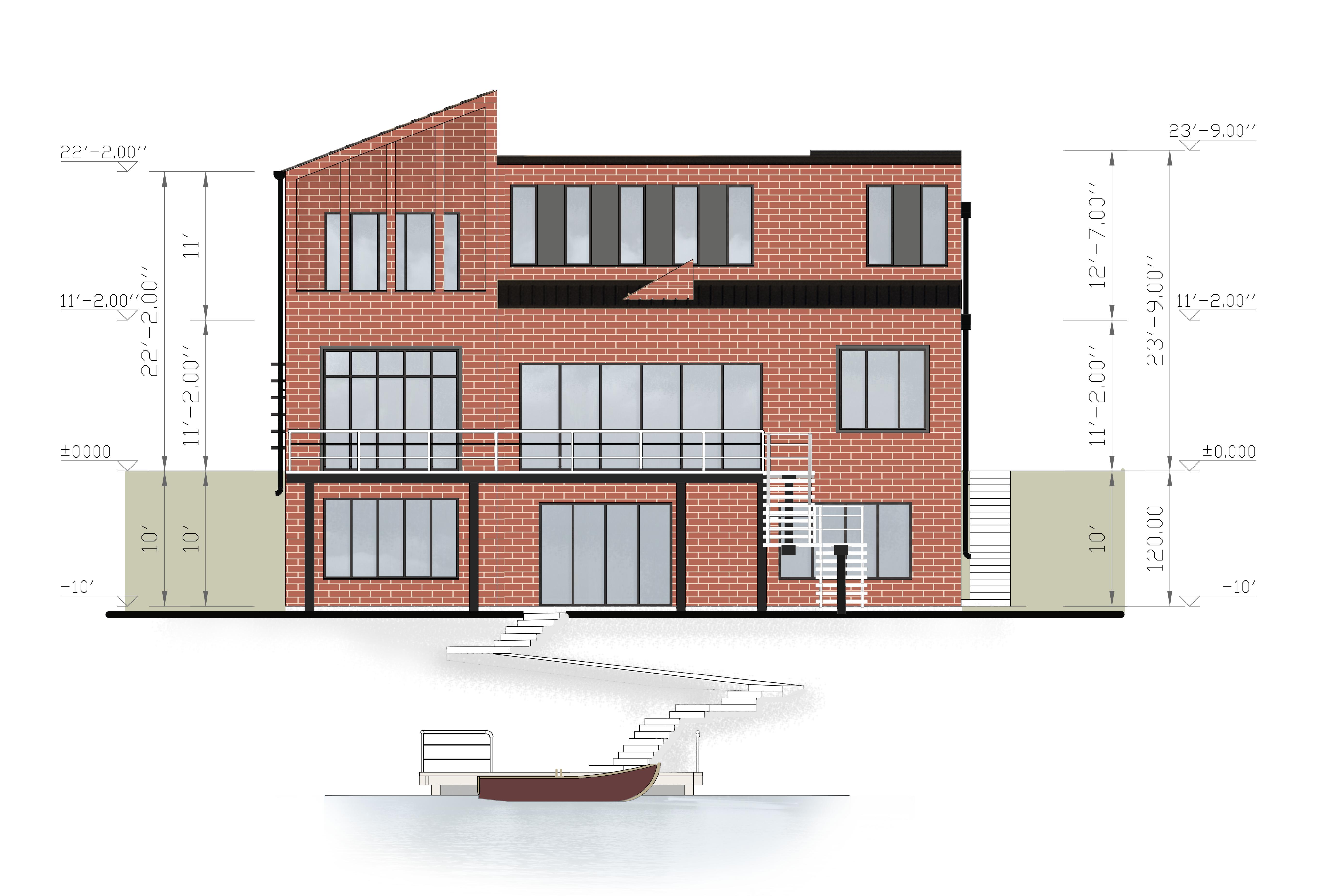 Type B — north elevation, red palette