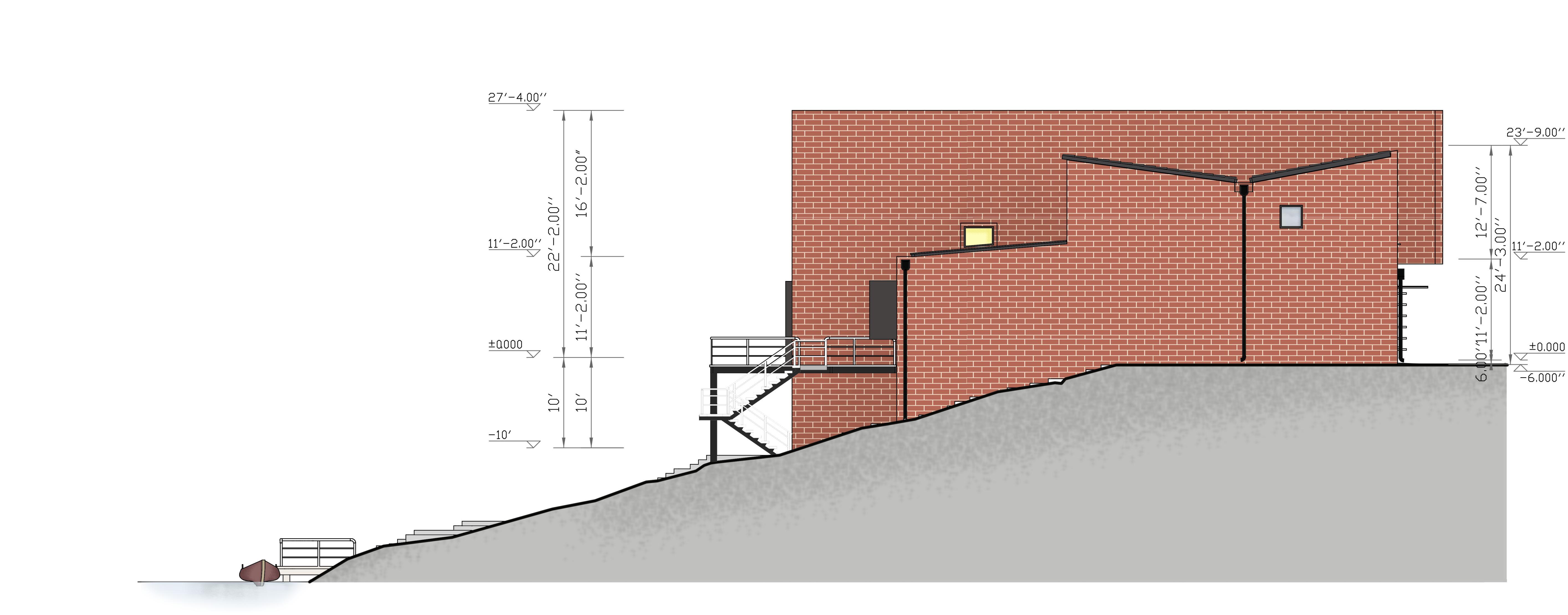 Type B — west elevation, red palette