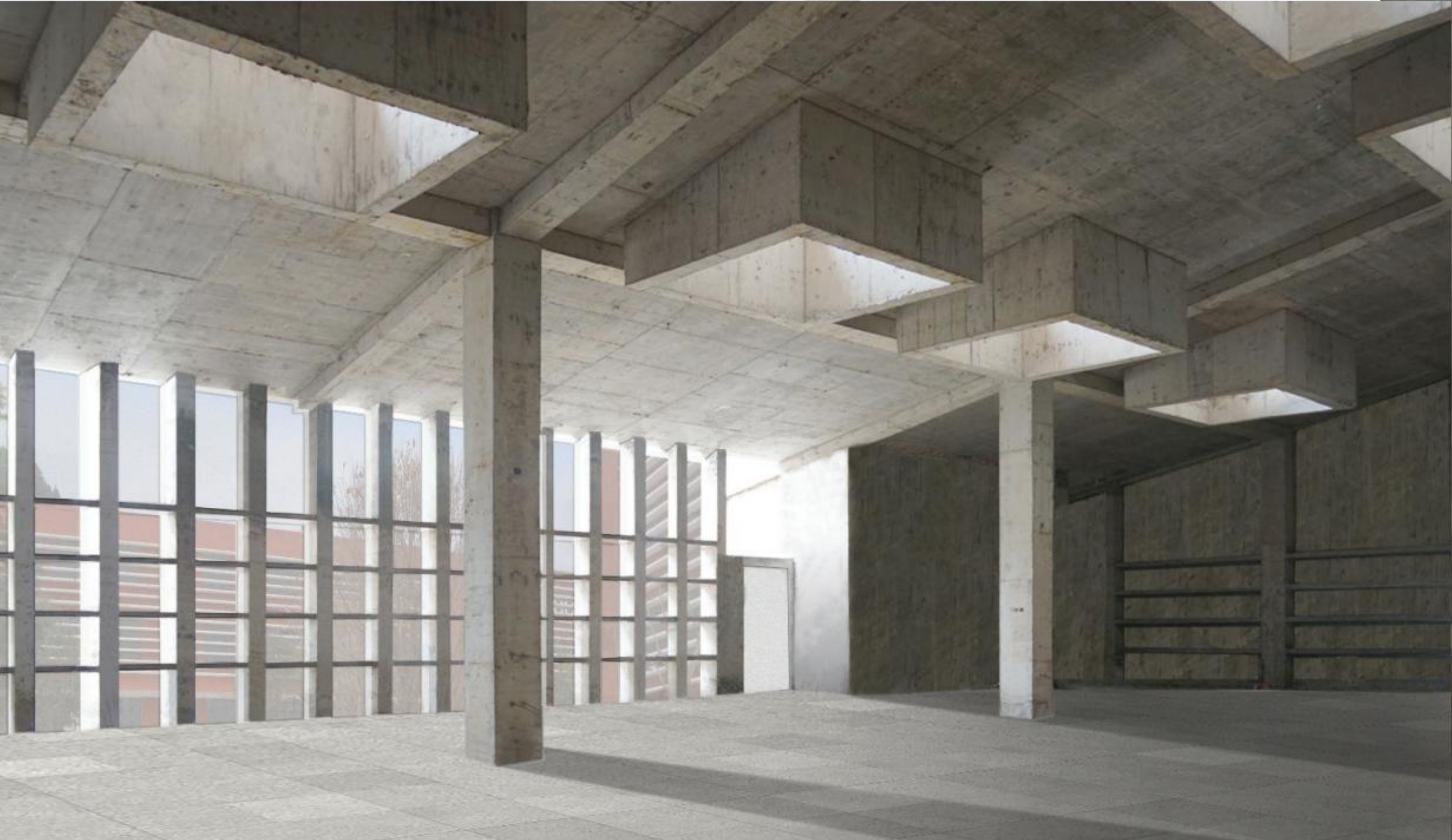 The fire station roof and skylights during construction.