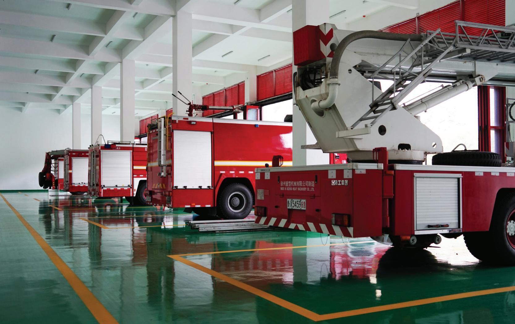 The fire-fighting garage.