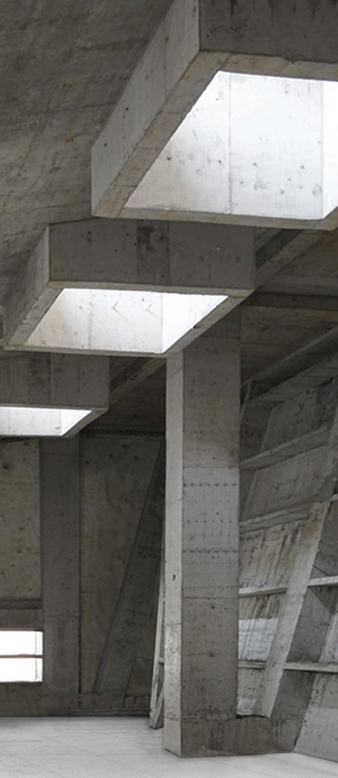 Concrete skylight openings during construction.