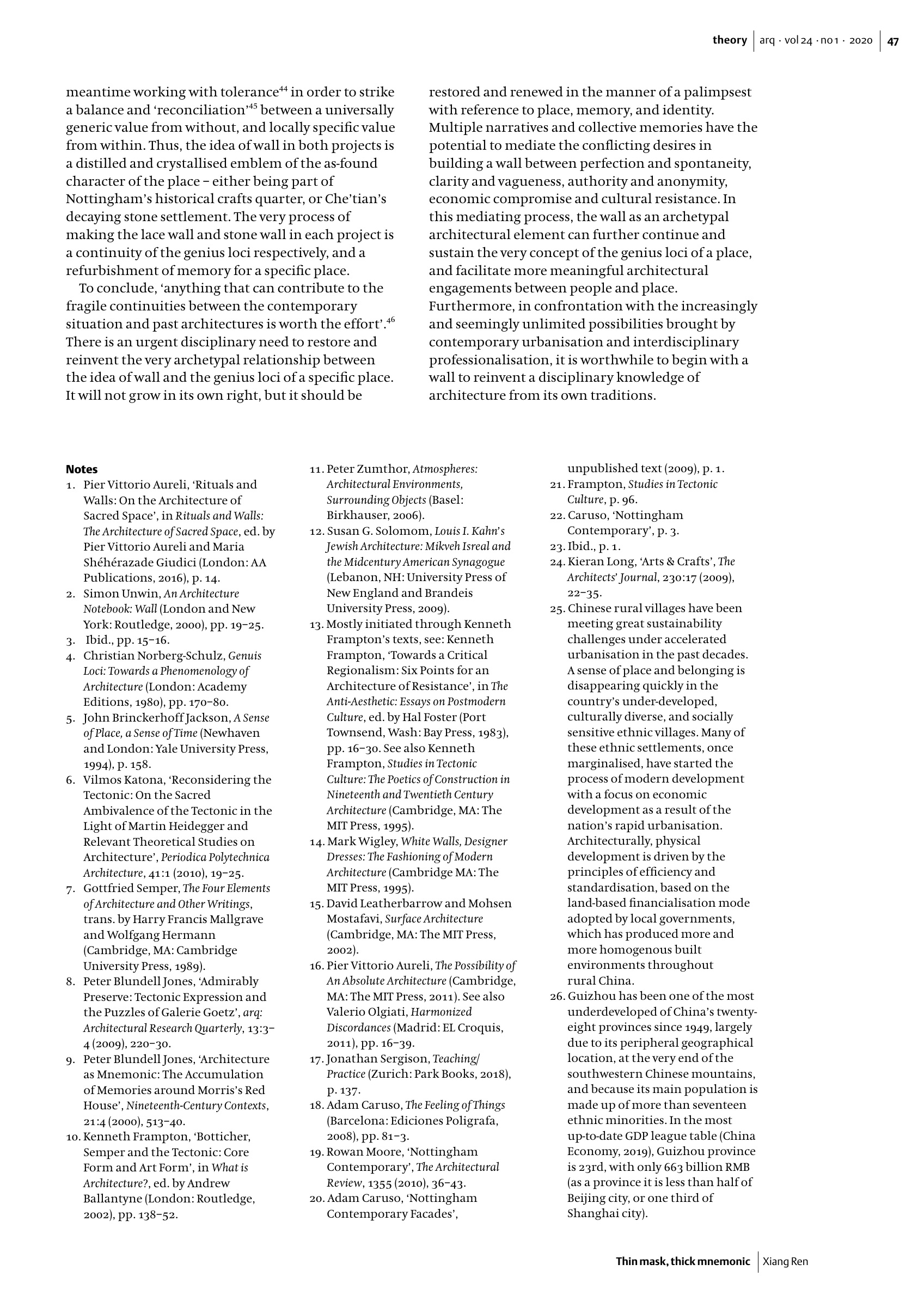 Thin mask, thick mnemonic: the idea of the wall and genius loci in two contemporary buildings